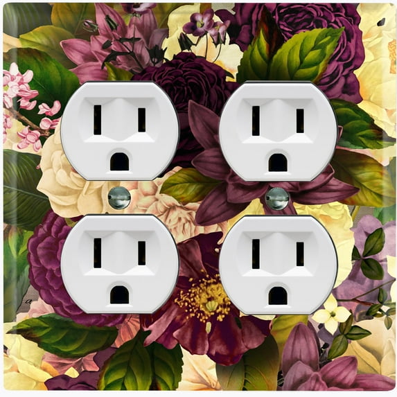 Metal Light Switch Plate Outlet Cover Purple White Rose Wallpaper ROS018