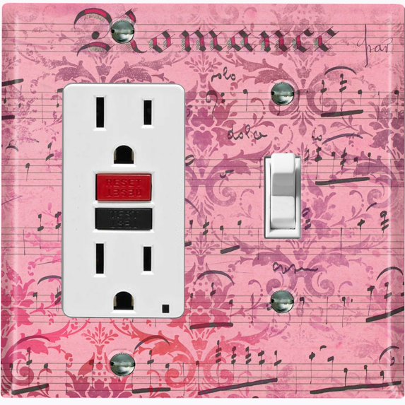 Metal Light Switch Plate Outlet Cover Red Music Sheet Wallpaper Damask MUS005