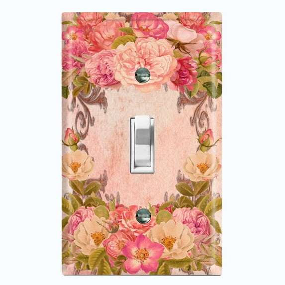 Metal Light Switch Plate Outlet Cover Red Pink Rose Frame Wallpaper ROS024