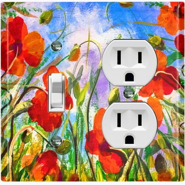 Metal Light Switch Plate Outlet Cover Red Poppy Fields Sky Painting PNT009