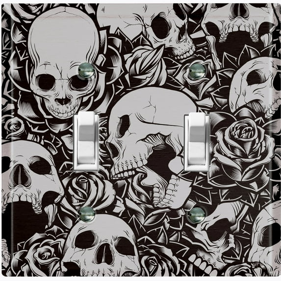 Metal Light Switch Plate Outlet Cover River of Souls Skull Rose Flower Gray SKL003