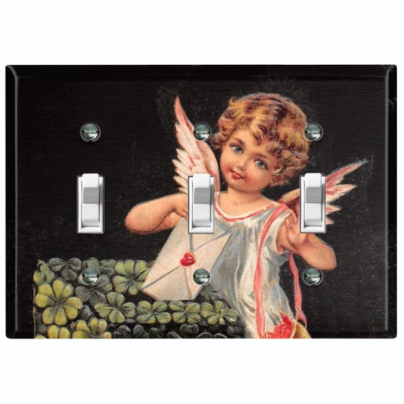 Metal Light Switch Plate Outlet Cover Romantic Angel Cupid Love Clover Box AGL006