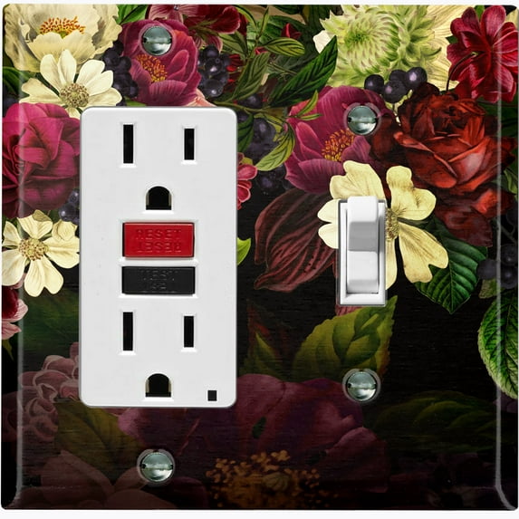 Metal Light Switch Plate Outlet Cover Rose Red White Wallpaper ROS019