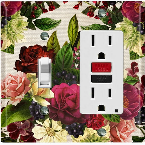 Metal Light Switch Plate Outlet Cover Rose Red White Wallpaper ROS021