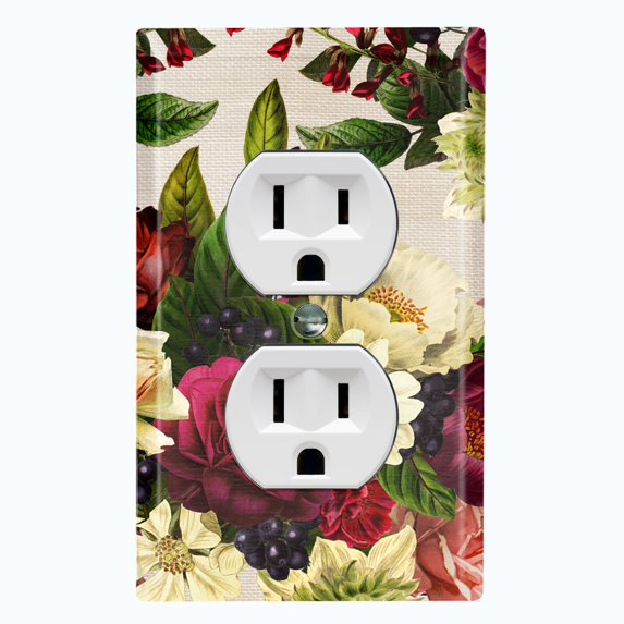 Metal Light Switch Plate Outlet Cover Rose Red White Wallpaper ROS021