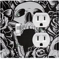 thumbnail image 1 of Metal Light Switch Plate Outlet Cover Skull Rose Flower Gray SKL002, 1 of 1