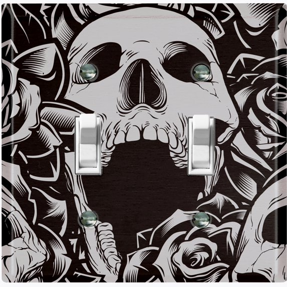 Metal Light Switch Plate Outlet Cover Skull Rose Flower Gray SKL002