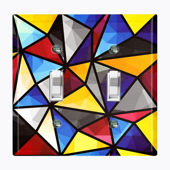 Metal Light Switch Plate Outlet Cover (Stained Glass Window Tile Pattern GLA001)
