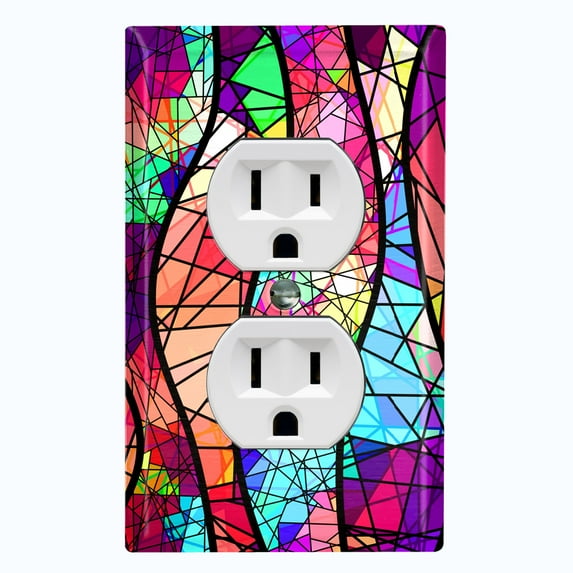 Metal Light Switch Plate Outlet Cover (Stained Glass Window Tile Pattern GLA003)