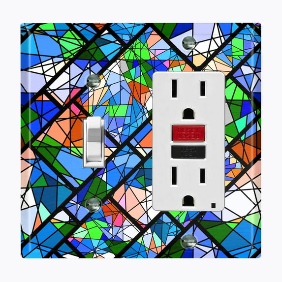 Metal Light Switch Plate Outlet Cover (Stained Glass Window Tile Pattern GLA007)