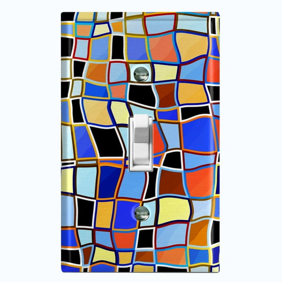 Metal Light Switch Plate Outlet Cover (Stained Glass Window Tile PatternGLA005)