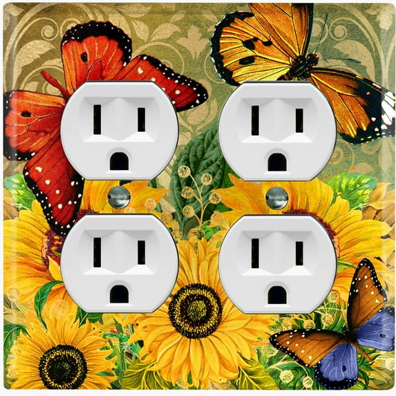 Metal Light Switch Plate Outlet Cover Sunflower Butterfly SUN003