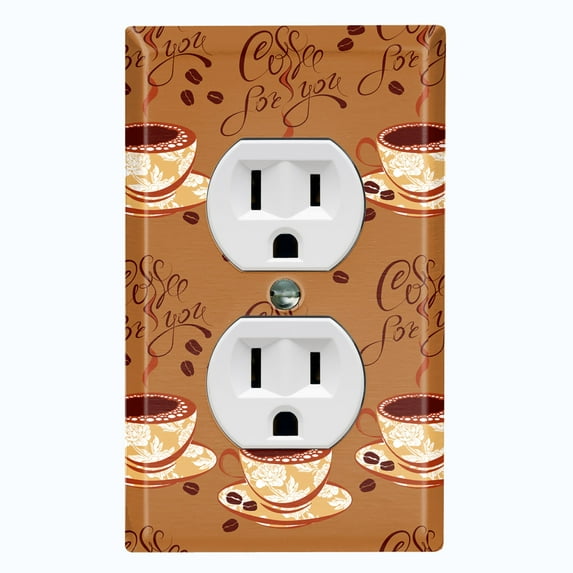 Metal Light Switch Plate Outlet Cover (Tan Floral Coffee Cup COF001)