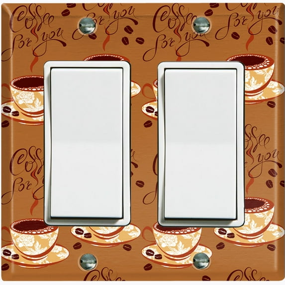 Metal Light Switch Plate Outlet Cover (Tan Floral Coffee Cup COF001)