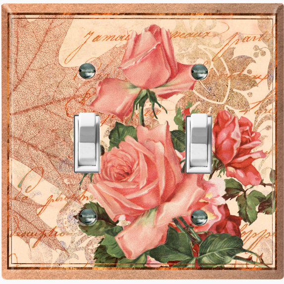Metal Light Switch Plate Outlet Cover Tan Floral Leaf Letter Damask FLW055