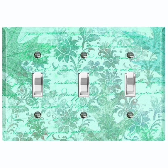 Metal Light Switch Plate Outlet Cover (Teal Leaf Letter Damask LET010)
