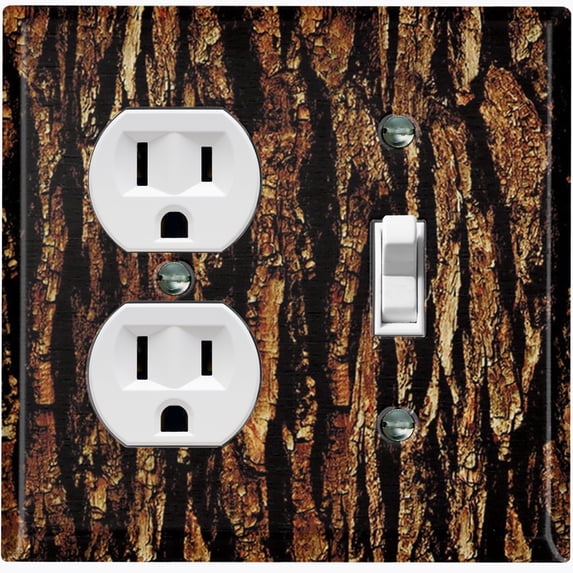 Metal Light Switch Plate Outlet Cover Tree Bark Wallpaper WOD003