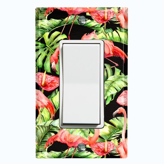 Metal Light Switch Plate Outlet Cover Tropical Pink Flamingo Flower Leaves FGO001