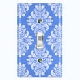 thumbnail image 1 of Metal Light Switch Plate Outlet Cover (Victorian Damask Flower Blue Pastel Pattern - Single Toggle), 1 of 2
