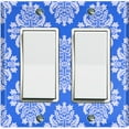 thumbnail image 1 of Metal Light Switch Plate Outlet Cover (Victorian Damask Flower Blue Pattern - Double Rocker), 1 of 2