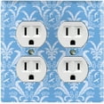 thumbnail image 1 of Metal Light Switch Plate Outlet Cover (Victorian Damask Flower Feather Blue Pattern - Double Duplex), 1 of 2