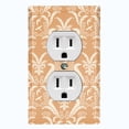 thumbnail image 1 of Metal Light Switch Plate Outlet Cover (Victorian Damask Flower Feather Tan Pattern - Single Duplex), 1 of 2