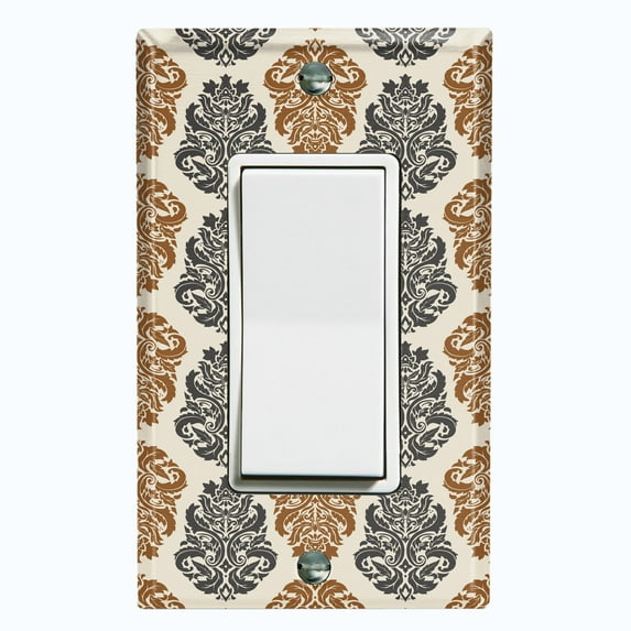 Metal Light Switch Plate Outlet Cover (Victorian Damask Flower Symbo Pattern - Single Rocker)