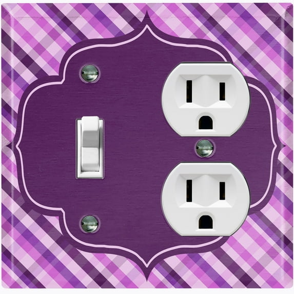 Metal Light Switch Plate Outlet Cover Vintage Purple Plaid Frame Wallpaper WAL038