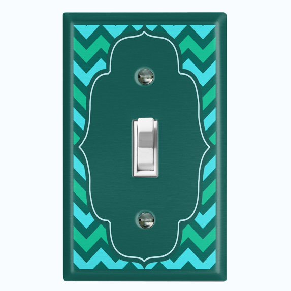 Metal Light Switch Plate Outlet Cover Vintage Teal Chevron Frame Wallpaper WAL042