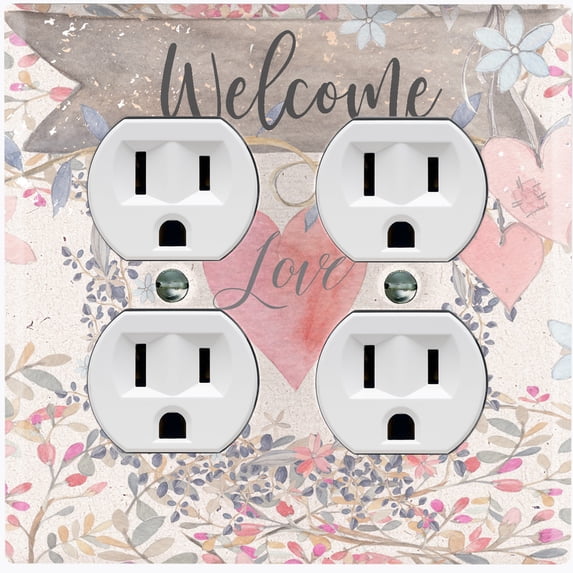 Metal Light Switch Plate Outlet Cover (Welcome Vine - Double Duplex)