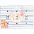 thumbnail image 1 of Metal Light Switch Wall Plate Outlet Cover (2 Teddy Bears With Love Heart Balloon Flower Blue Stripes - Triple Toggle), 1 of 2