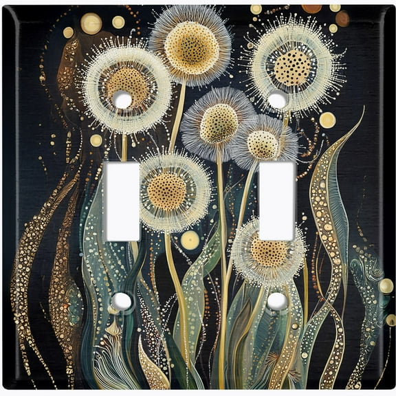 Metal Light Switch Wall Plate Outlet Cover (Abstract Botanical Art - Double Toggle)