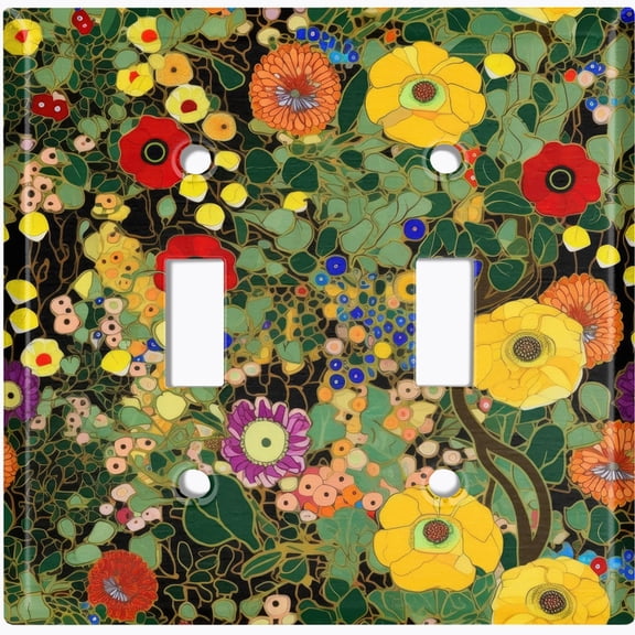Metal Light Switch Wall Plate Outlet Cover (Abstract Botanical Foliage - Double Toggle)
