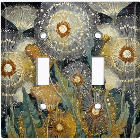 Metal Light Switch Wall Plate Outlet Cover (Abstract Flowers - Double Toggle)