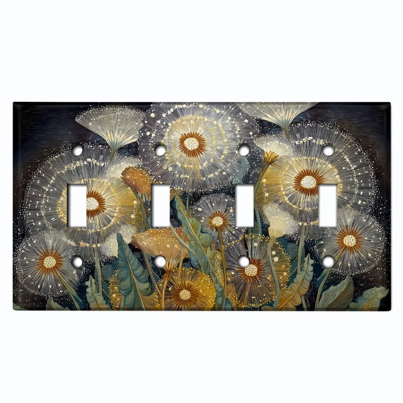 Metal Light Switch Wall Plate Outlet Cover (Abstract Flowers - Quad Toggle)