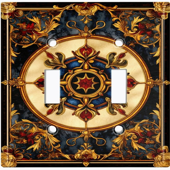 Metal Light Switch Wall Plate Outlet Cover (Art Deco Floral Mandala - Double Toggle)