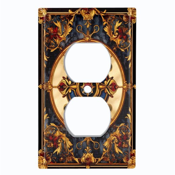 Metal Light Switch Wall Plate Outlet Cover (Art Deco Floral Mandala - Single Duplex)