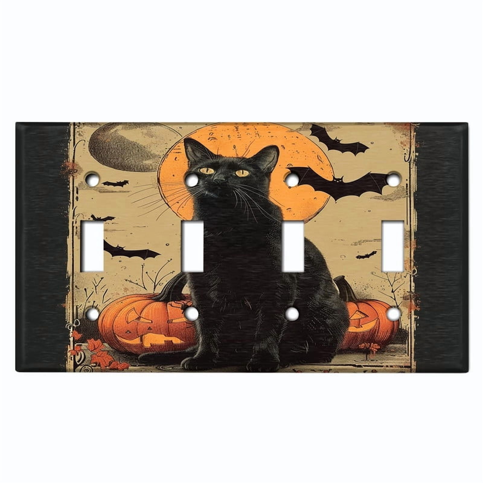 Cat Duplex Outlet Wall Plate – Halloween Mystical Witch Potion Design, Standard Size, Polycarbonate Thermoplastic, Black
