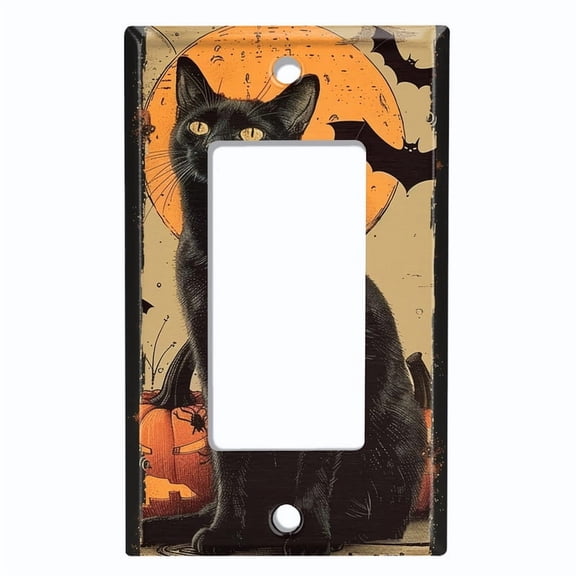 Metal Light Switch Wall Plate Outlet Cover (Black Cat Halloween - Single GFI/Rocker)