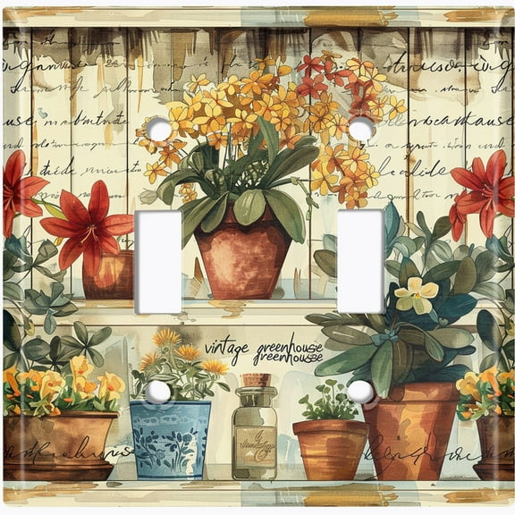 Metal Light Switch Wall Plate Outlet Cover (Botanical Plant Pots - Double Toggle)