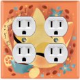 thumbnail image 1 of Metal Light Switch Wall Plate Outlet Cover (Coffee Bean Cat Lover Flower Orange - Double Duplex), 1 of 2