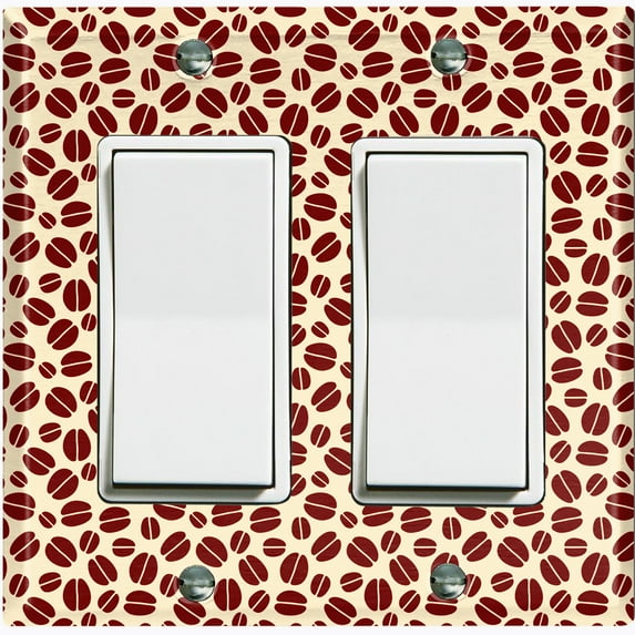 Metal Light Switch Wall Plate Outlet Cover (Coffee Beans Pattern Beige Cream - Double Rocker)