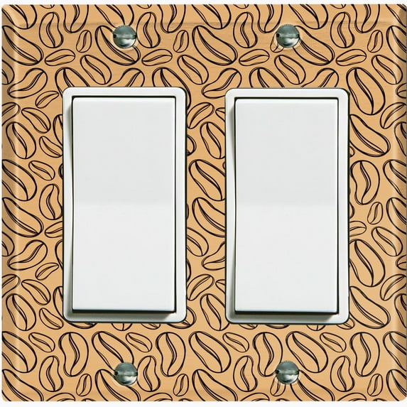 Metal Light Switch Wall Plate Outlet Cover (Coffee Espresso Mocha Bean Light Brown Pattern - Double Rocker)