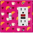 thumbnail image 1 of Metal Light Switch Wall Plate Outlet Cover (Coffee Espresso Mocha Cup Heart Croissant Pattern Pink - Single Toggle Single Rocker), 1 of 2