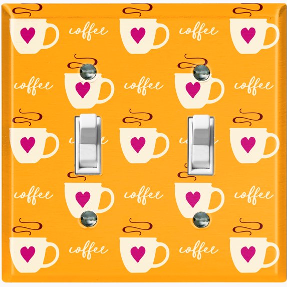 Metal Light Switch Wall Plate Outlet Cover (Coffee Espresso Mocha Cup Pink Heart Orange - Double Toggle)