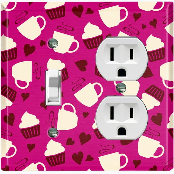 Metal Light Switch Wall Plate Outlet Cover (Coffee Espresso Mocha Cup Purple Heart Pink White Cupcake - Single Toggle Single Duplex)
