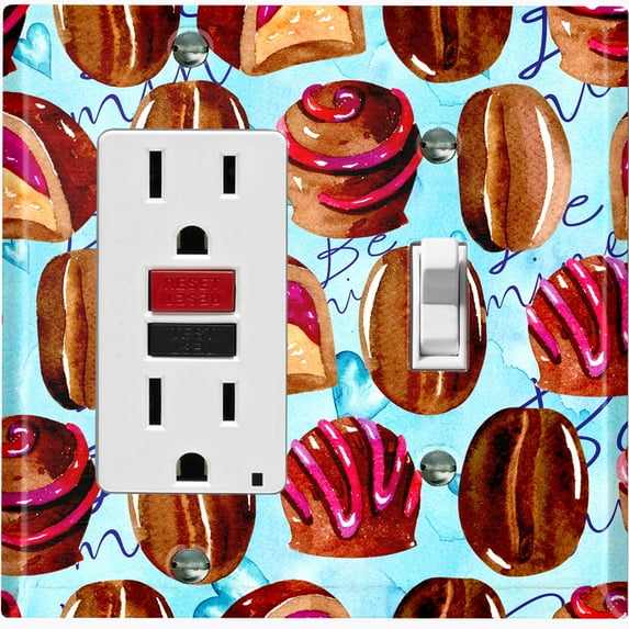 Metal Light Switch Wall Plate Outlet Cover (Coffee Mocha Candy Bean Toffee Swirl Teal Heart - Single Rocker Single Toggle)