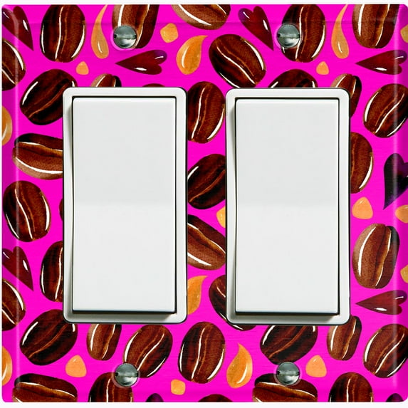 Metal Light Switch Wall Plate Outlet Cover (Coffee Mocha Espresso Bean Chocolate Caramel Heart Drip Love Hot Pink - Double Rocker)