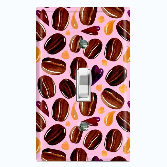 Metal Light Switch Wall Plate Outlet Cover (Coffee Mocha Espresso Bean Chocolate Caramel Heart Drip Love Pink - Single Toggle)