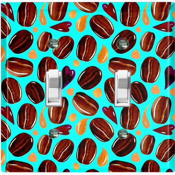 Metal Light Switch Wall Plate Outlet Cover (Coffee Mocha Espresso Bean Chocolate Caramel Heart Drip Love Teal - Double Toggle)